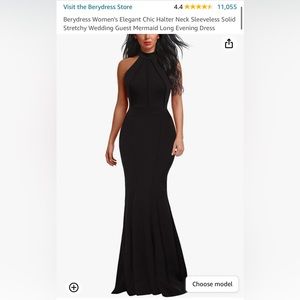 Women's Chic Halter Neck Sleeveless Solid Stretchy Mermaid Long Evening Dress